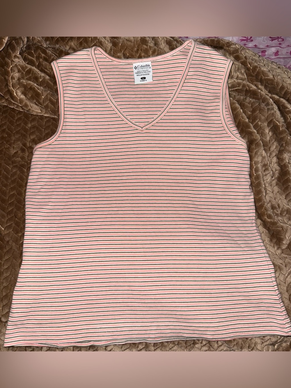 Columbia Women's Striped V-Neck Tank - Pink, White & Green